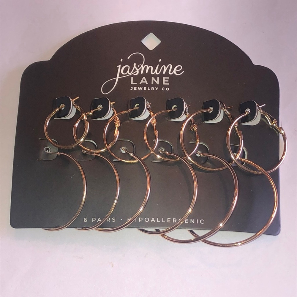 Jasmine Lane 6 Pairs Gold Tone Boho Hoop Earrings Set